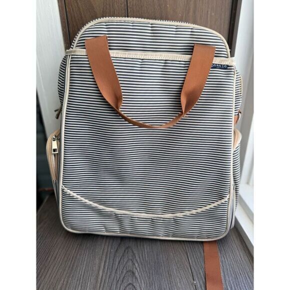 O'Beanie Striped Diaper Bag Backpack Navy White With Changing Pad - Picture 1 of 7